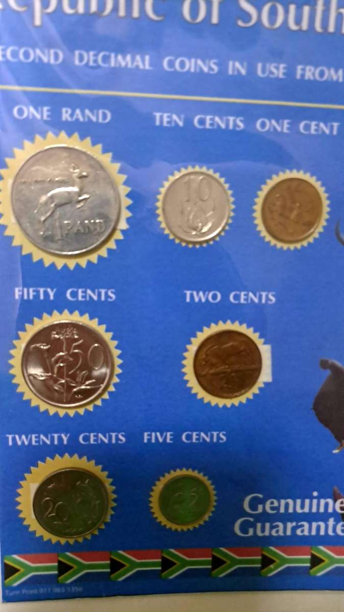 1983 Republic Of South Africa full set of 7 Coins on a Printed Sheet-Circulated Coins