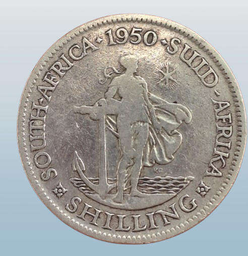 1950 South Africa  SILVER 1 Shilling - George VI Sextus Rex, Shilling -Circulated