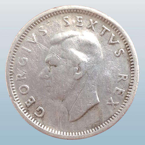1948 South Africa  SILVER 6 Pence - George VIt -Circulated