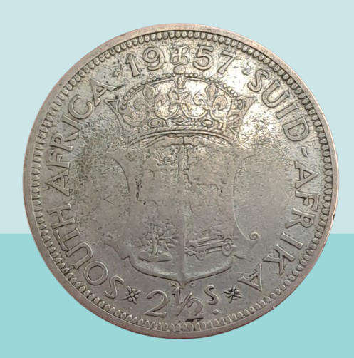 1957 South Africa  SILVER 2½ Shillings - Elizabeth II 1st portrait -Circulated