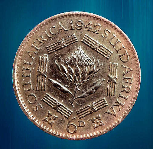 1942 South Africa  SILVER 6 Pence - George VI Rex Imperator