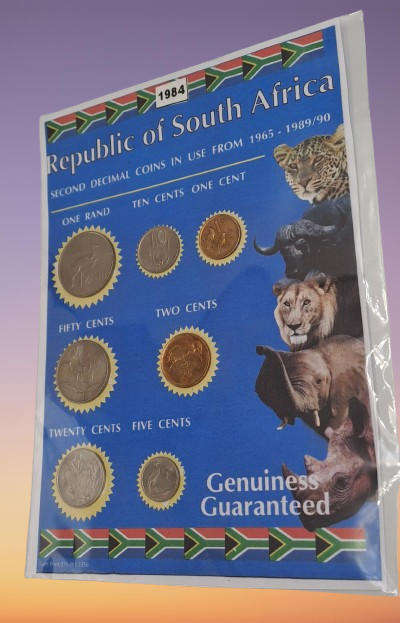 1984 Republic Of South Africa full set of 7 Coins on a Printed Sheet-Circulated Coins