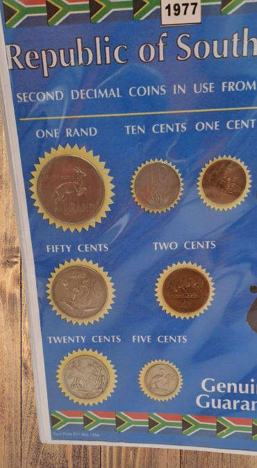 1977 Republic Of South Africa full set of 7 Coins on a Printed Sheet-Circulated Coins