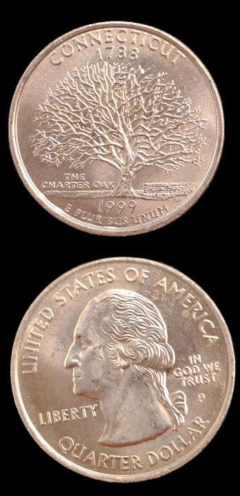1999 United States of America ¼ Dollar "Washington Quarter" Connecticut