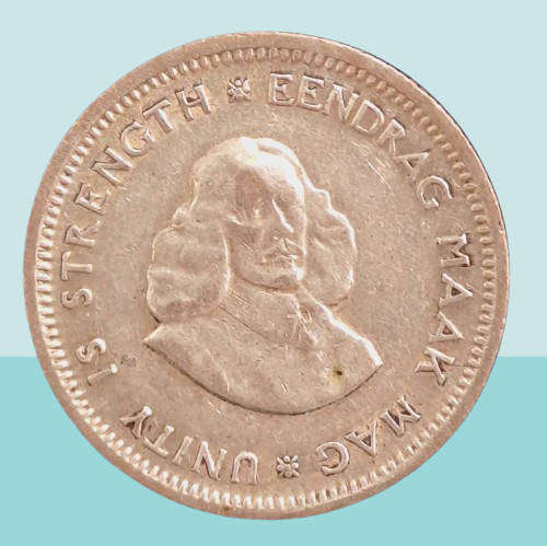 1962 South Africa  Silver (.500) 5 Cents 1st decimal series