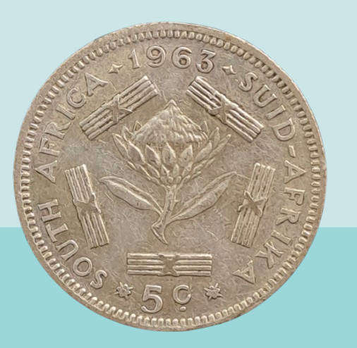 1963 South Africa  Silver (.500) 5 Cents 1st decimal series