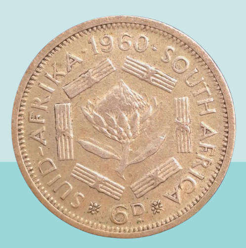 1960 South Africa  Silver (.500) 6 Pence - Elizabeth II 1st portrait