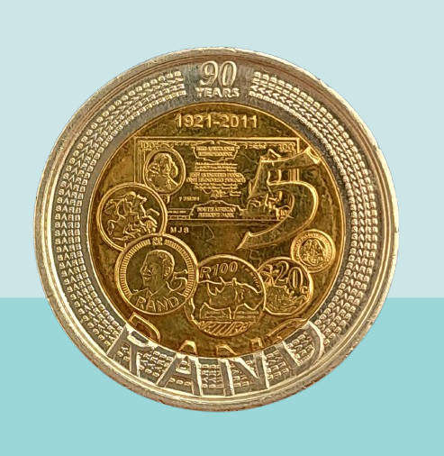 2011 South Africa 5 Rand -90 Years South African Reserve Bank