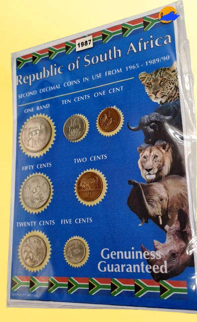 1987 Republic Of South Africa full set of 7 Coins on a Printed Sheet-Circulated Coins
