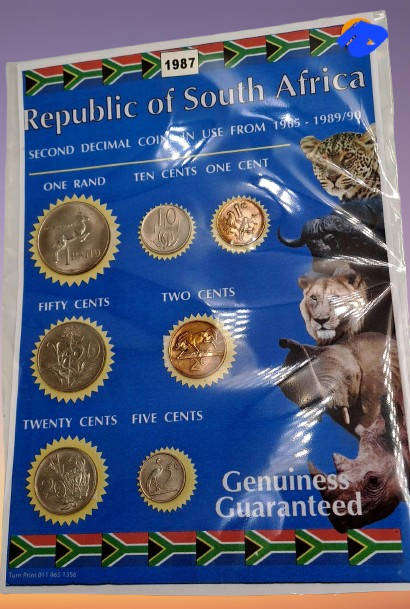 1987 Republic Of South Africa full set of 7 Coins on a Printed Sheet-Circulated Coins