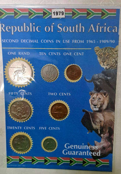 1979 Republic Of South Africa full set of 7 Coins on a Printed Sheet-Circulated Coins