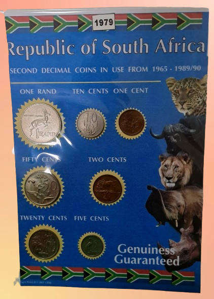 1979 Republic Of South Africa full set of 7 Coins on a Printed Sheet-Circulated Coins