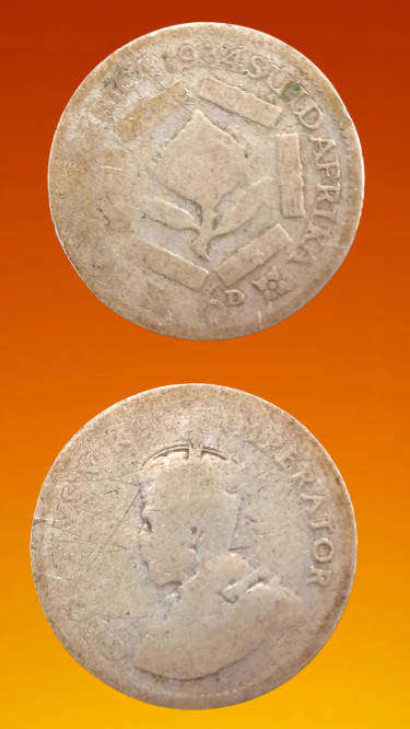 1934  South Africa (Silver .800) 6 Pence - George V SUID-AFRIKA 6D(poor condition)