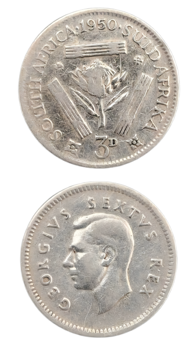 1950 South Africa (Silver .800) 3 Pence - 3 Pence - George VI Sextus Rex