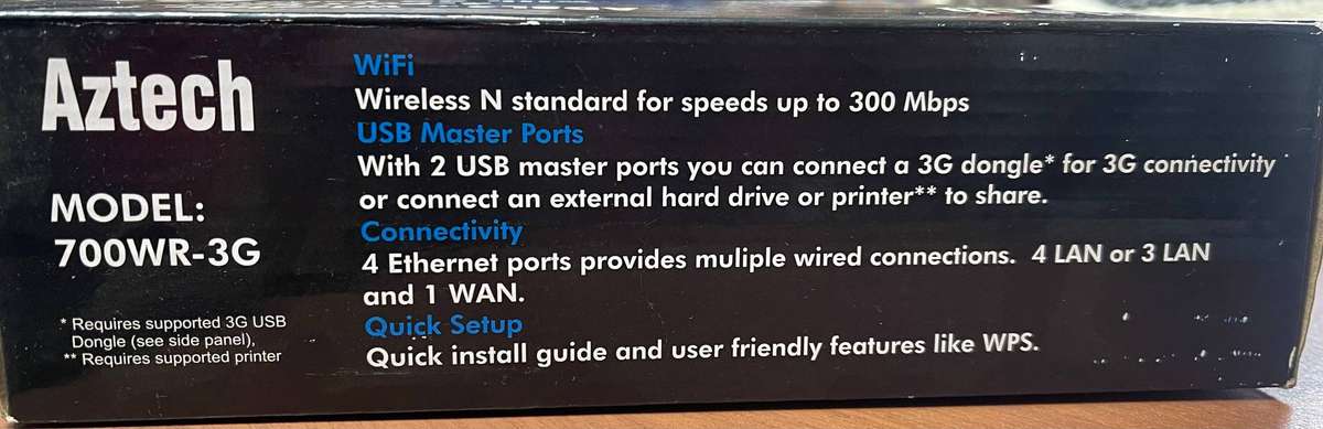 Aztech HW550-3G (700WR-3G) ADSL2+ Wireless N 4-Port Router - Excellent Condition