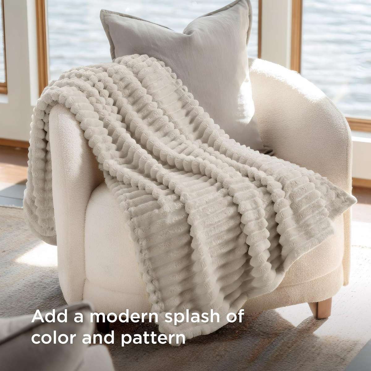 Fluffy Ribbed Fleece Throw Blanket, 180cm x 150cm, different colors