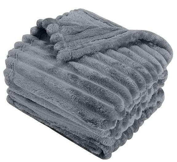 Ribbed Flannel Fleece Blanket 150cm x 210cm 100% Polyester- Grey