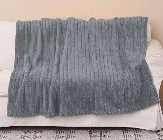 Ribbed Flannel Fleece Blanket 150cm x 210cm 100% Polyester- Grey