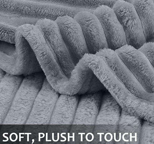 Ribbed Flannel Fleece Blanket 150cm x 210cm 100% Polyester- Grey