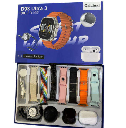 12 Piece Smart Watch D93 Ultra 3 Big 2.3 Infinite Display Set- with 7 Straps, Health Monitoring