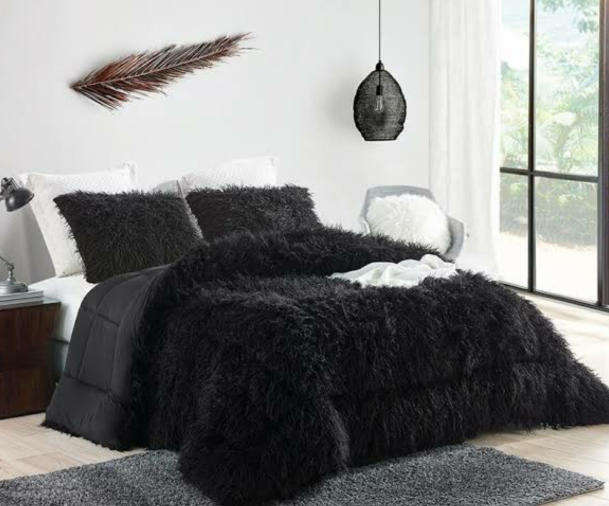 5-Piece Fluffy Comforter Set, Black, Queen size