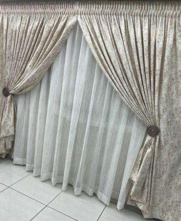 3 Piece 2.5m Curtain with 2 Drops featuring elegant White Lace - Design 5