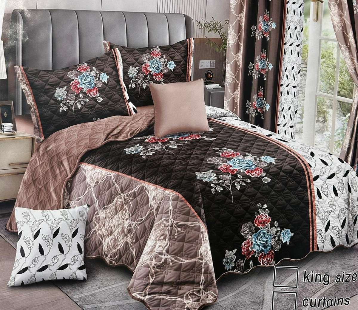 5 Piece Quilted Bedspread, Queen To King Size