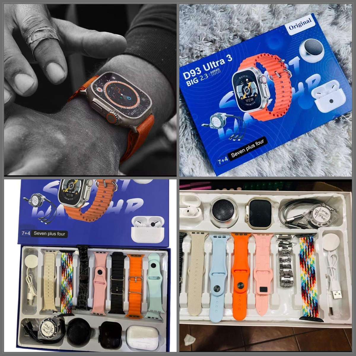 12 Piece Smart Watch D93 Ultra 3 Big 2.3 Infinite Display Set- with 7 Straps, Health Monitoring