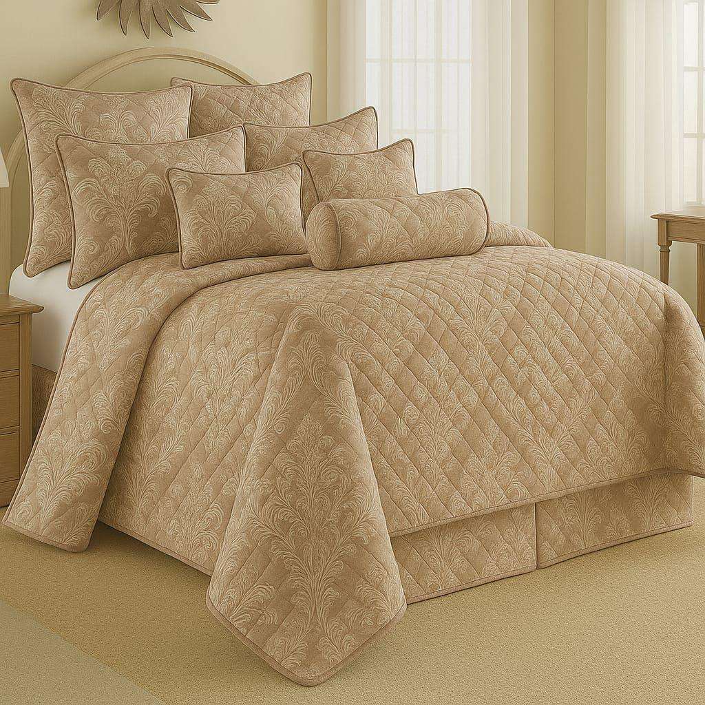 9 Piece Exclusive Floral Quilted Bedspread, Queen Size