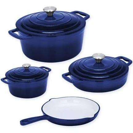 7 Piece Cast Iron Pot Set- Blue