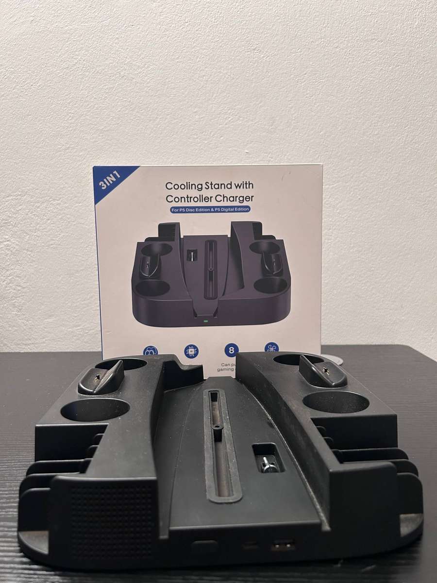 PS5 3-in-1 Vertical Cooling Stand with DualSense Controller Charger & Game Storage