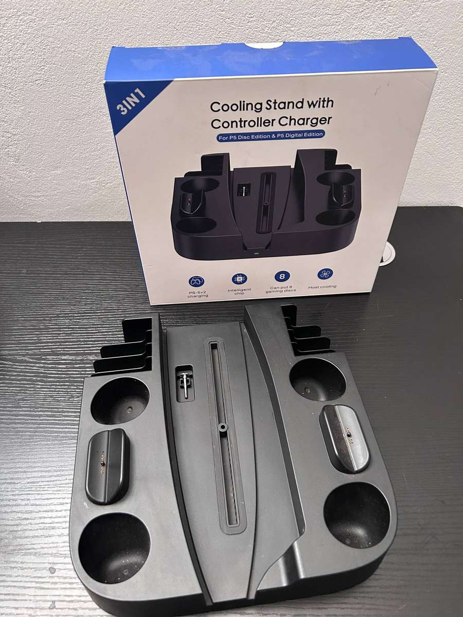PS5 3-in-1 Vertical Cooling Stand with DualSense Controller Charger & Game Storage