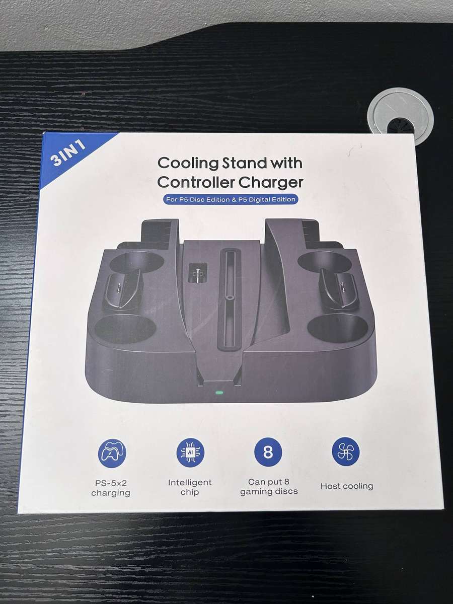 PS5 3-in-1 Vertical Cooling Stand with DualSense Controller Charger & Game Storage