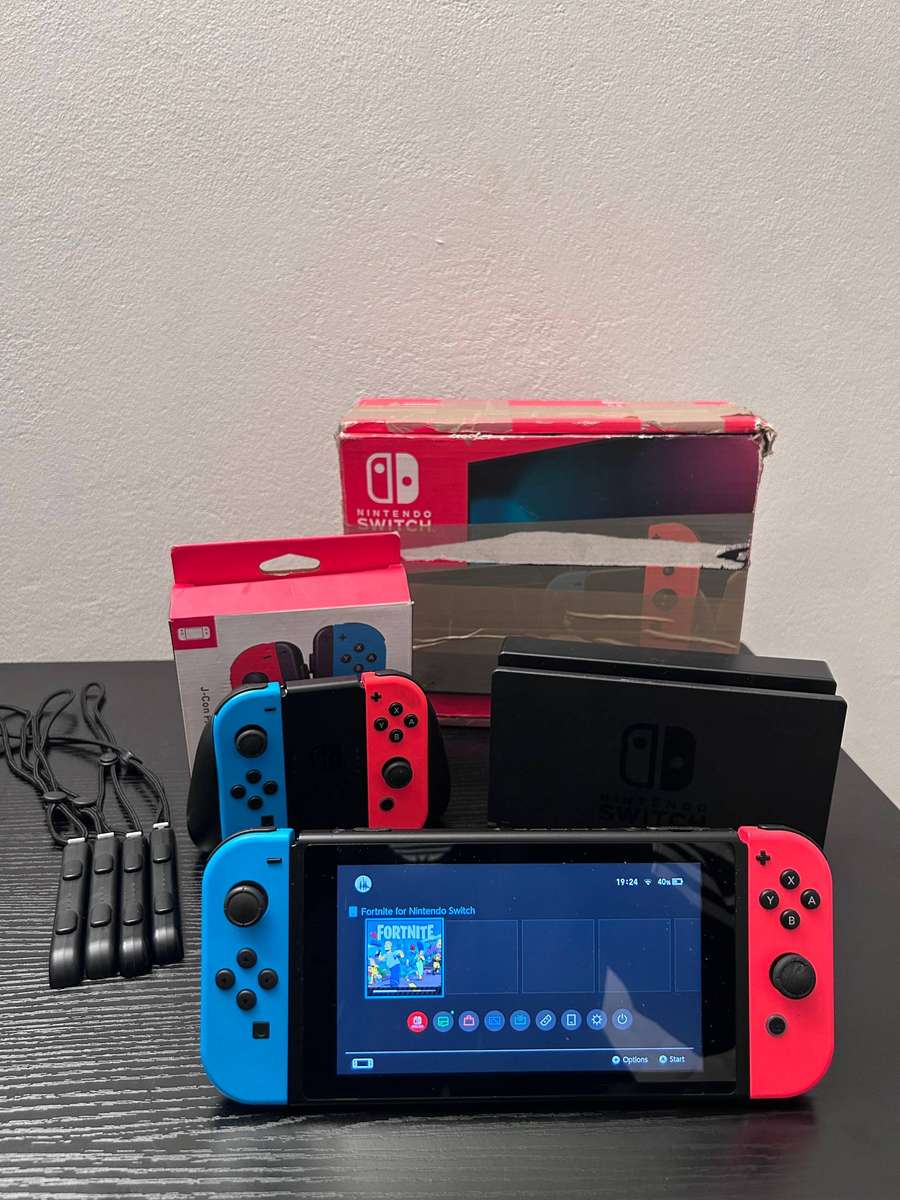 Nintendo Switch Console Bundle - Neon Red/Blue, Dock, Charger, & Extra Joy-Cons