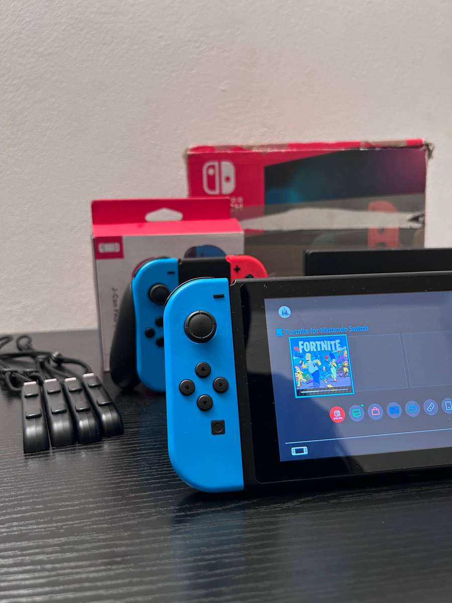 Nintendo Switch Console Bundle - Neon Red/Blue, Dock, Charger, & Extra Joy-Cons
