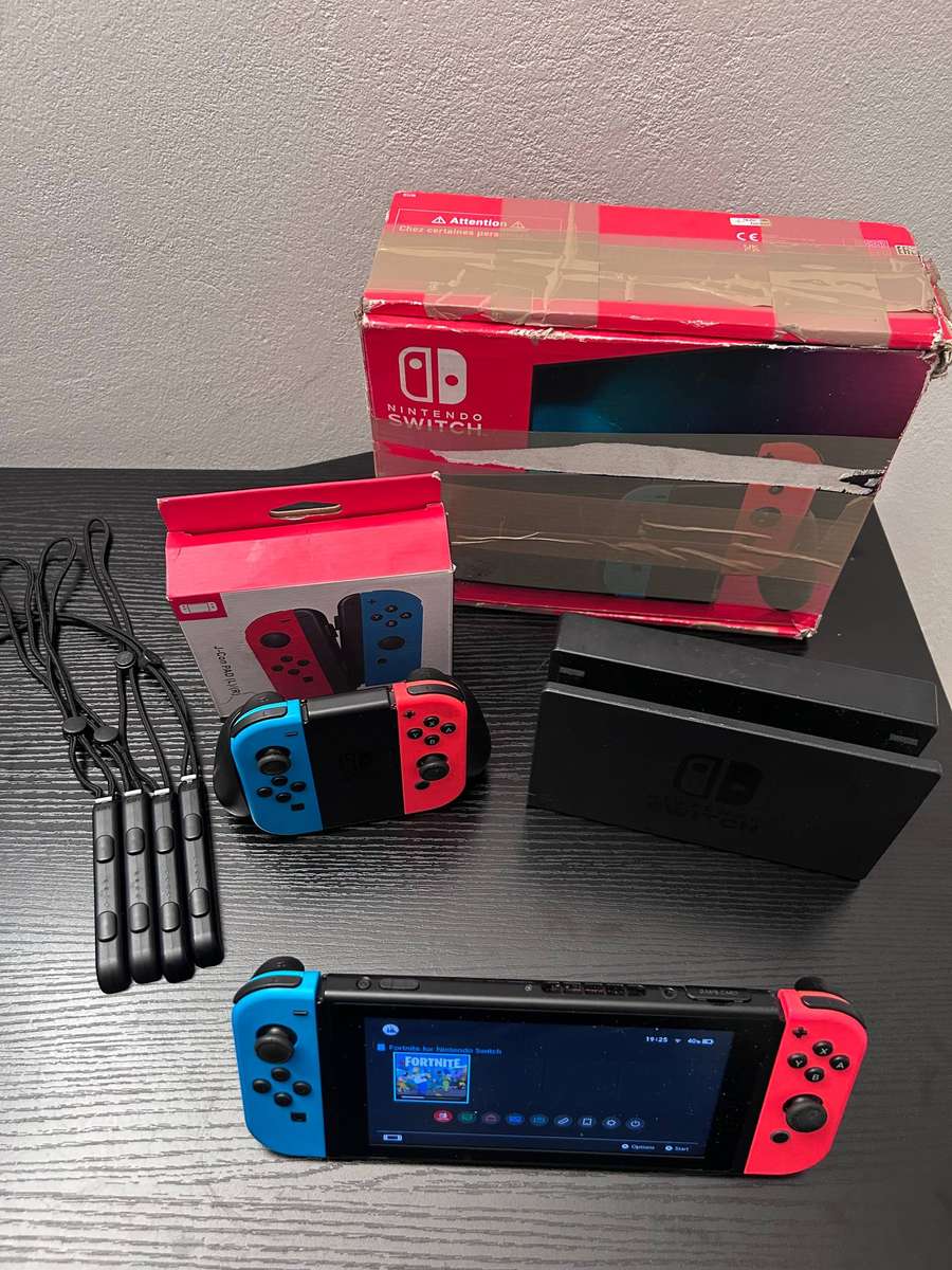 Nintendo Switch Console Bundle - Neon Red/Blue, Dock, Charger, & Extra Joy-Cons