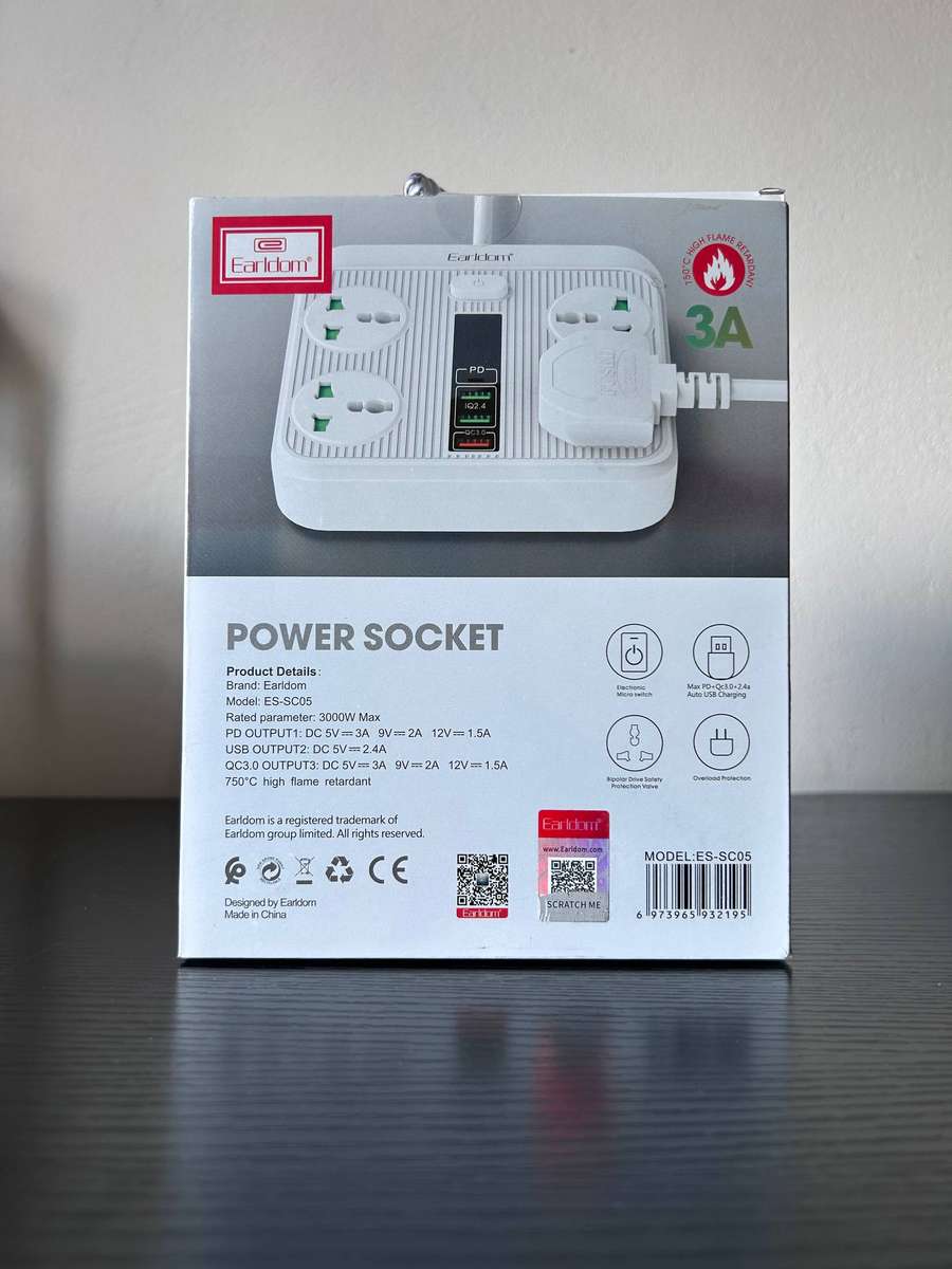 Earldom 3000W Power Socket with 40W PD & QC3.0 Fast Charging