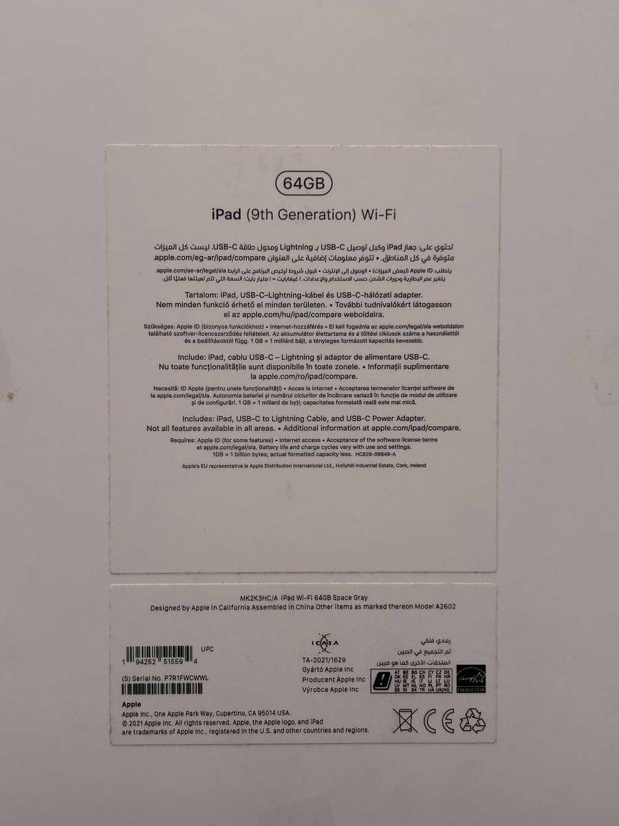 Apple iPad 9th Gen 64GB Wi-Fi Space Gray -  With Box & Accessories