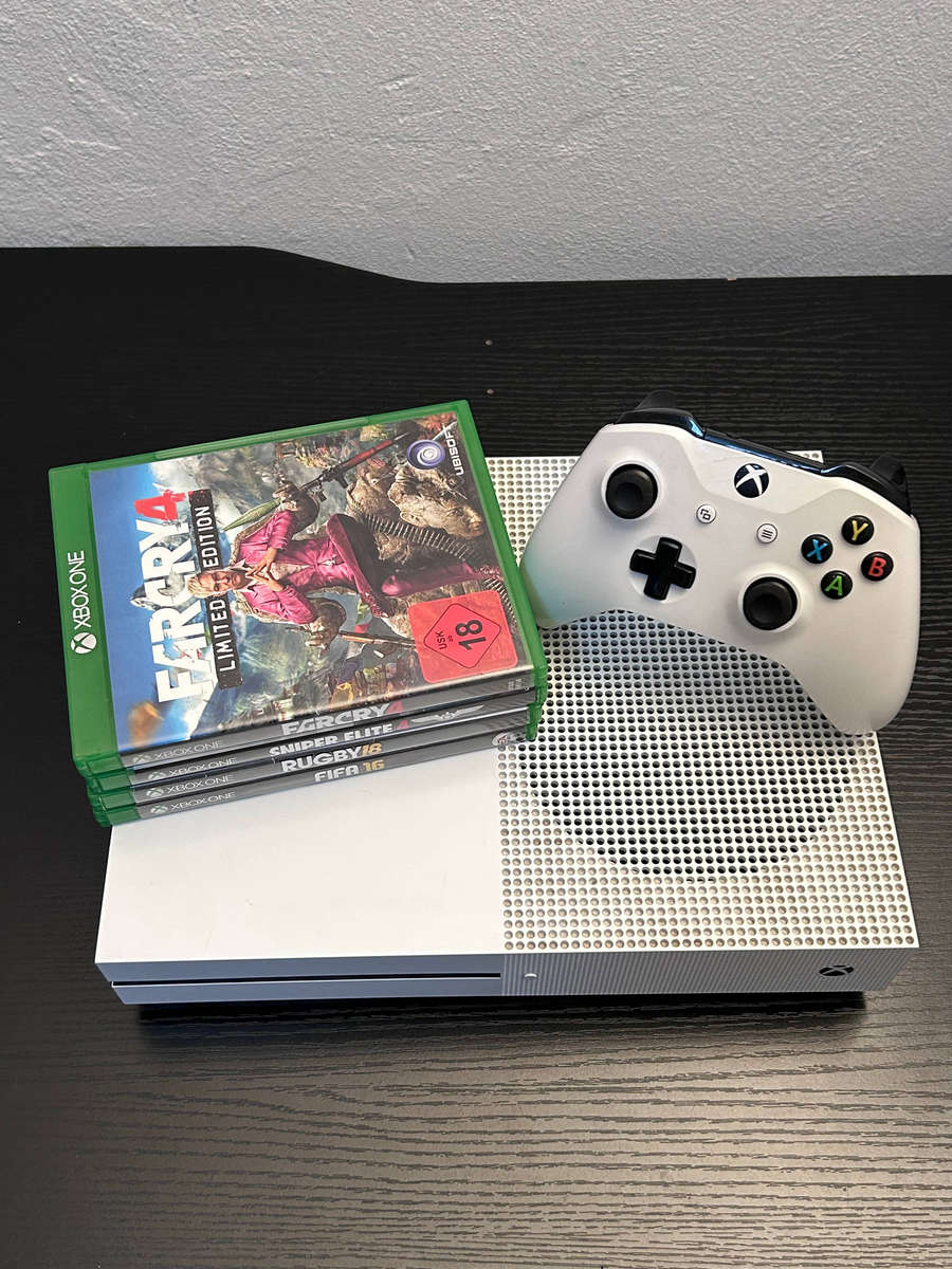 Xbox One S 500GB Console Bundle | Robot White | 1x Wireless Controller + 4 Games