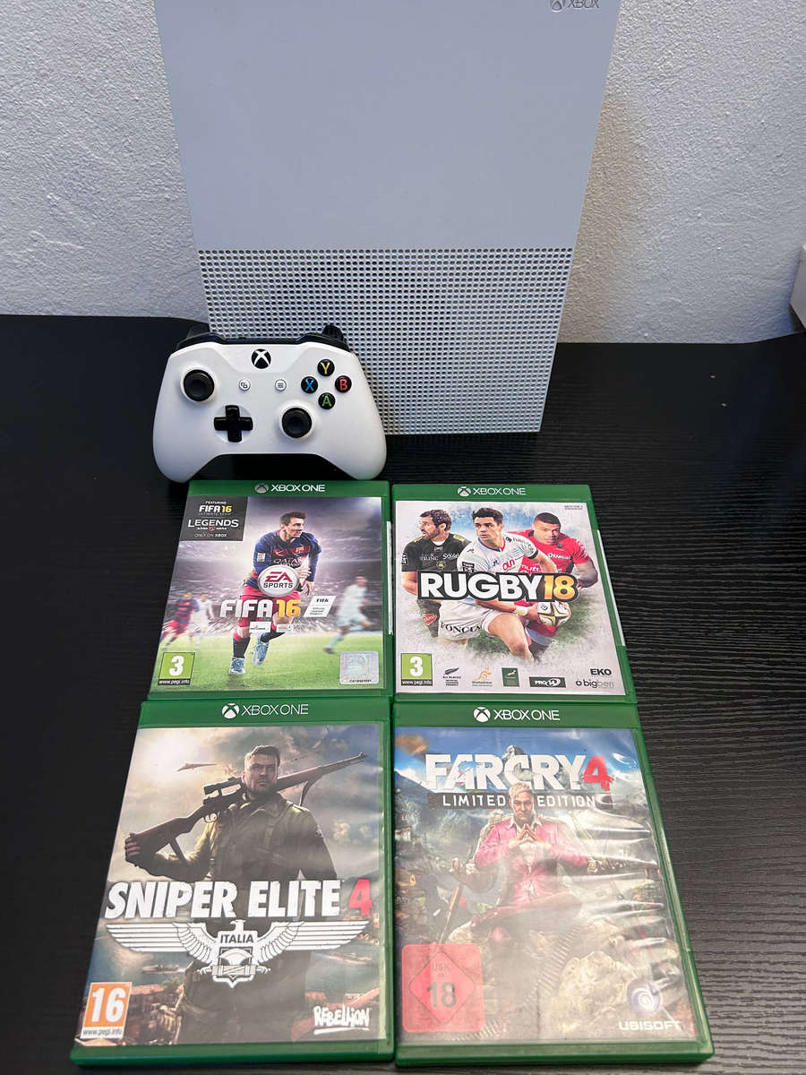 Xbox One S 500GB Console Bundle | Robot White | 1x Wireless Controller + 4 Games
