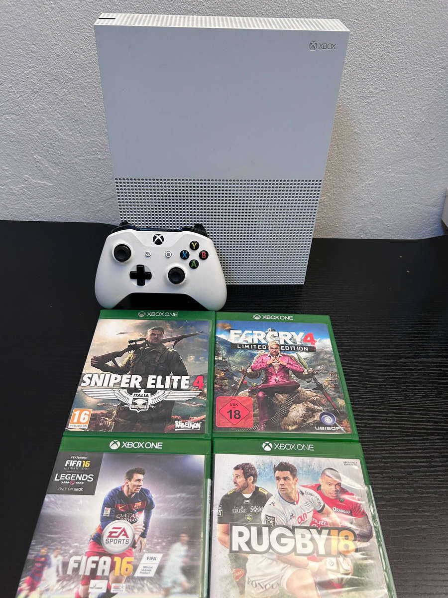 Xbox One S 500GB Console Bundle | Robot White | 1x Wireless Controller + 4 Games