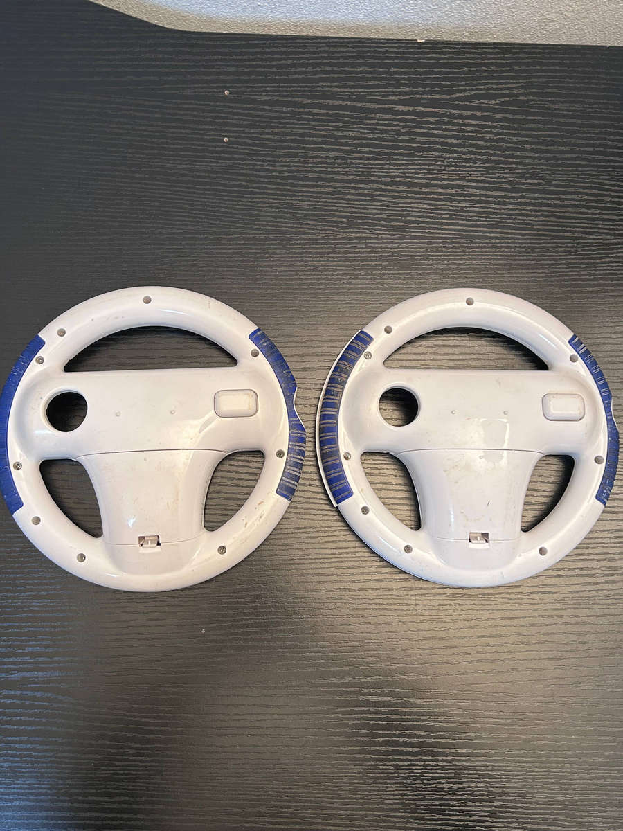 2x Nintendo Wii Racing Steering Wheel Attachments with Blue Grips