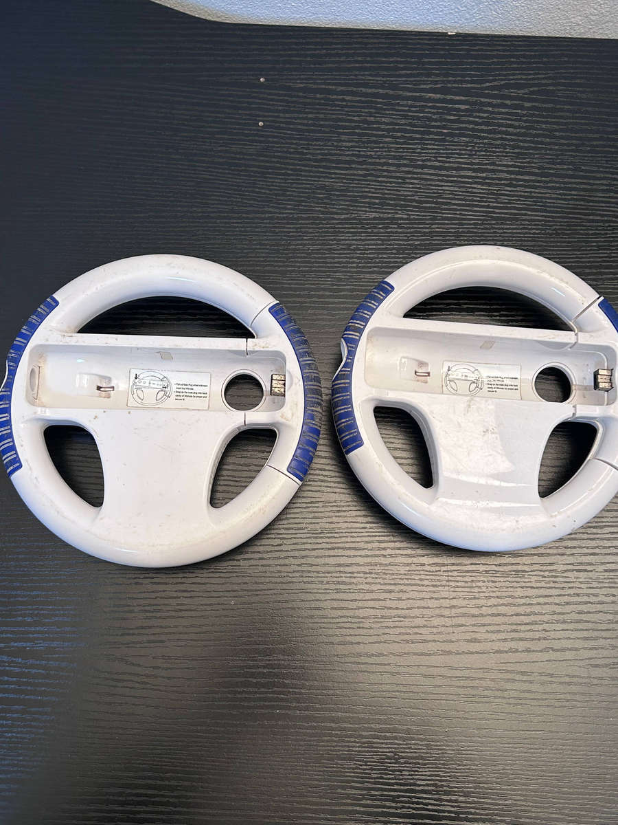2x Nintendo Wii Racing Steering Wheel Attachments with Blue Grips