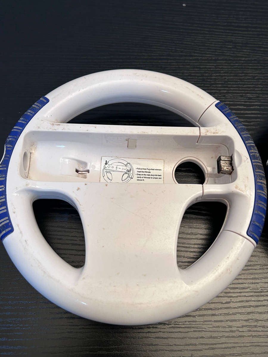 2x Nintendo Wii Racing Steering Wheel Attachments with Blue Grips