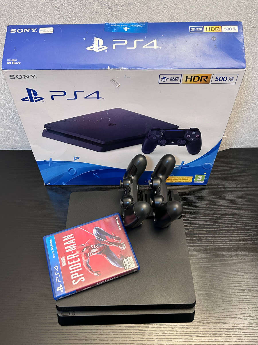 Sony PlayStation 4 Slim 500GB Jet Black Bundle + 2 Controller's + Charging Dock + Disk Game (Boxed)