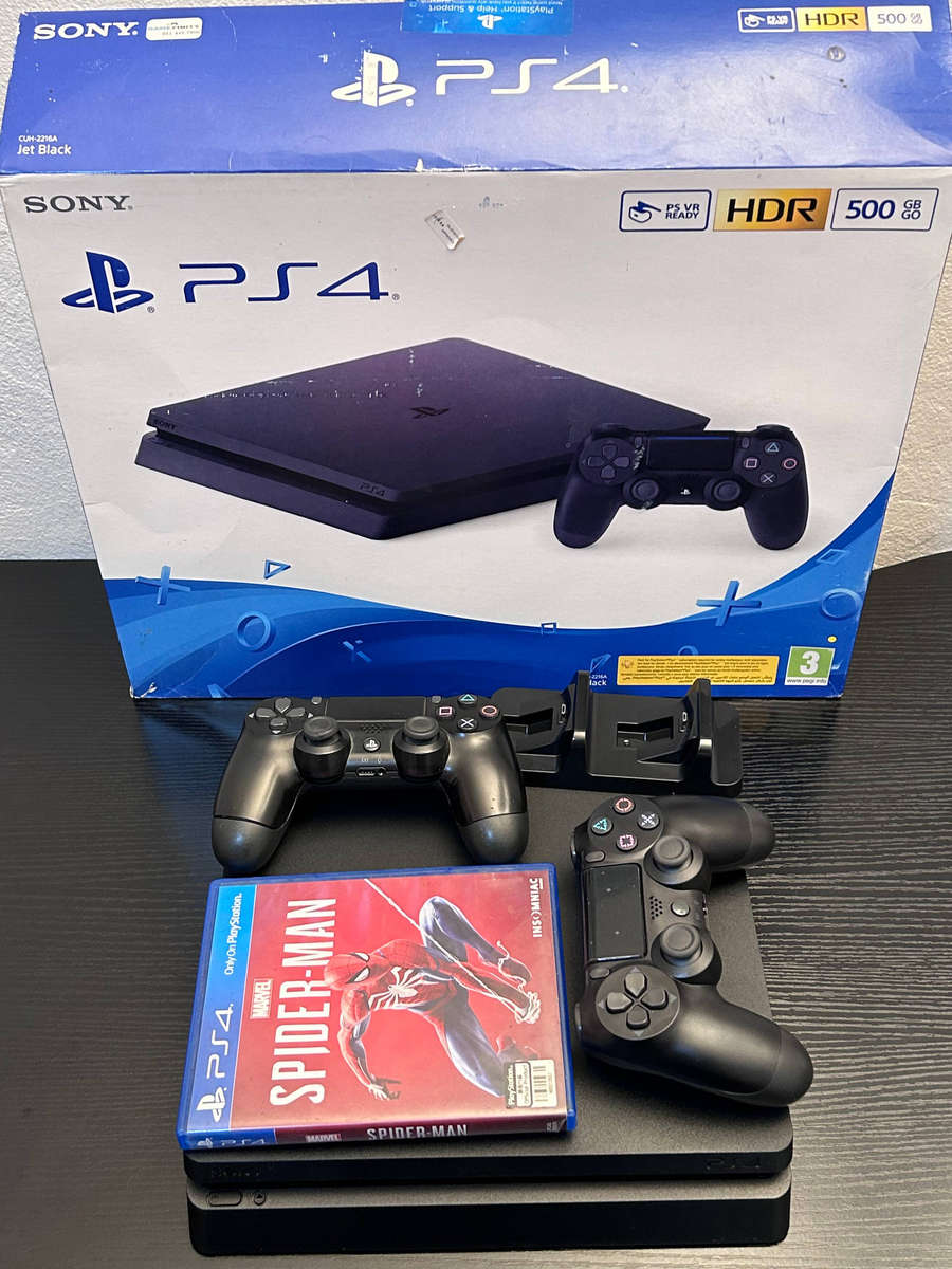 Sony PlayStation 4 Slim 500GB Jet Black Bundle + 2 Controller's + Charging Dock + Disk Game (Boxed)