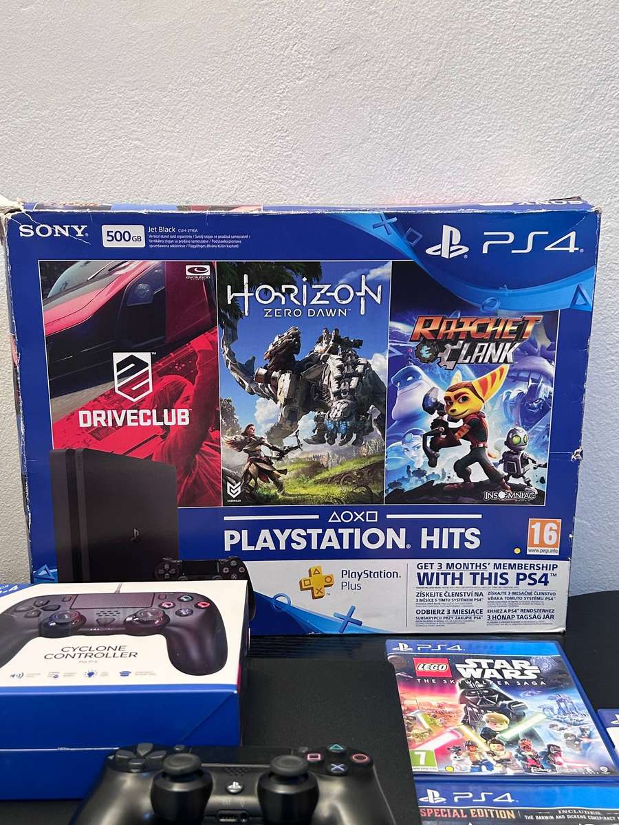 Sony PlayStation 4 Slim 500GB - Black - 2 Controllers & 3 Games - Boxed