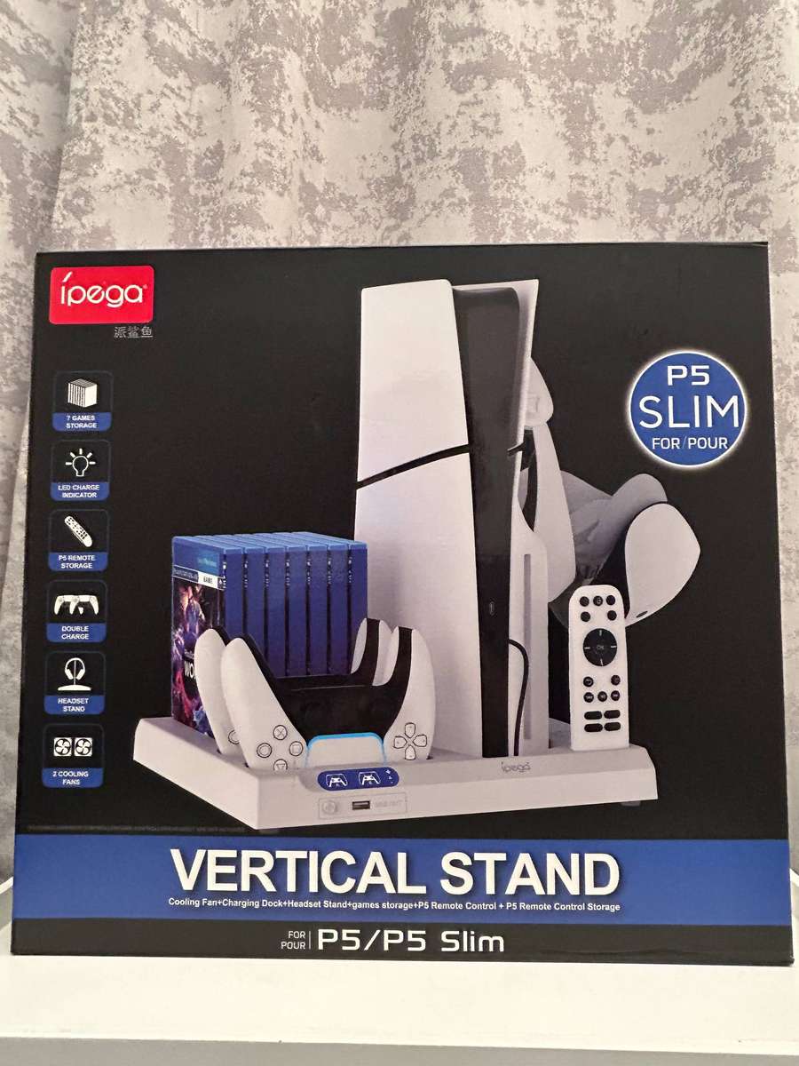 iPega PS5 & PS5 Slim Vertical Stand  Cooling Fan  DualSense Charger  Headset & Media Remote