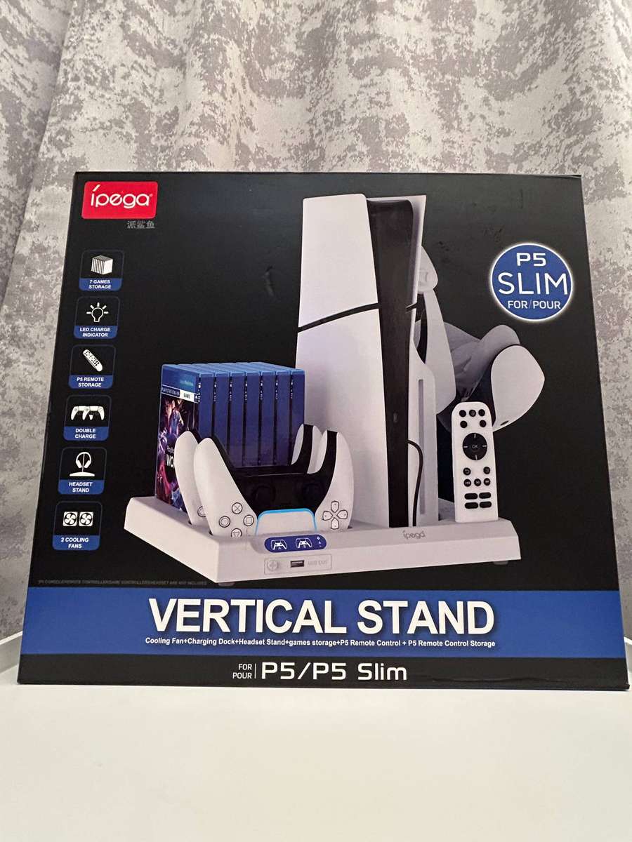 iPega PS5 & PS5 Slim Vertical Stand  Cooling Fan  DualSense Charger  Headset & Media Remote