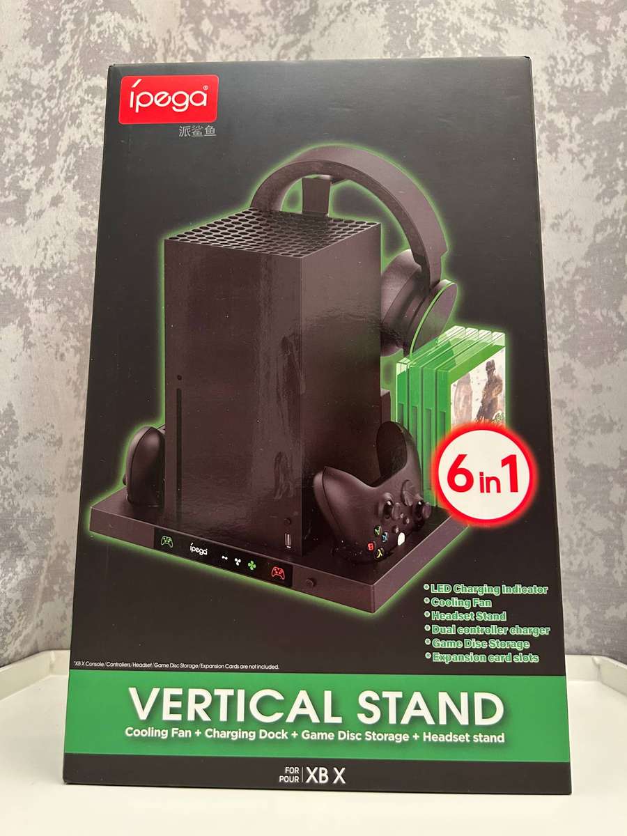 iPega Xbox Series X 6-in-1 Vertical Stand  Cooling Fan  Dual Charger  Headset  Game Storage